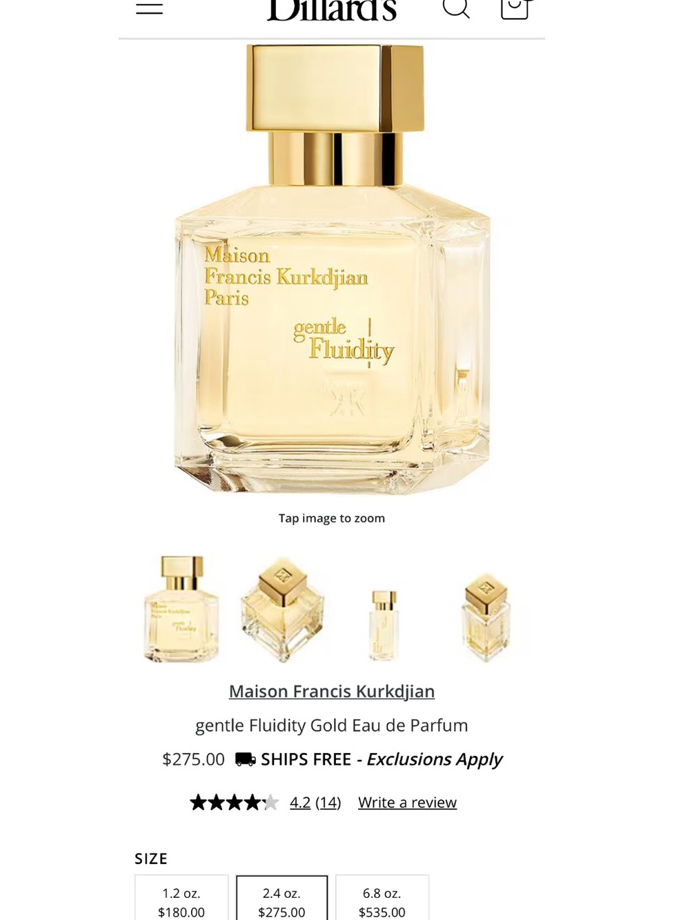 Maison Francis Kurkdjian Gentle Fluidity Gold Perfume Bottle almost new!
